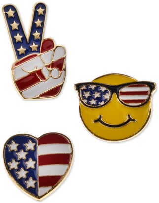 Charter Club Holiday Lane Gold-Tone 3-Pc. Set Red, White & Blue Peace/Love/Happiness Pins, Created for Macy's