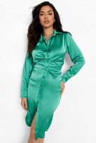 Thumbnail for your product : boohoo Satin Ruched Front Shirt Dress