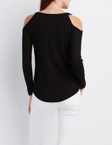 Thumbnail for your product : Charlotte Russe Ribbed Cold Shoulder Top