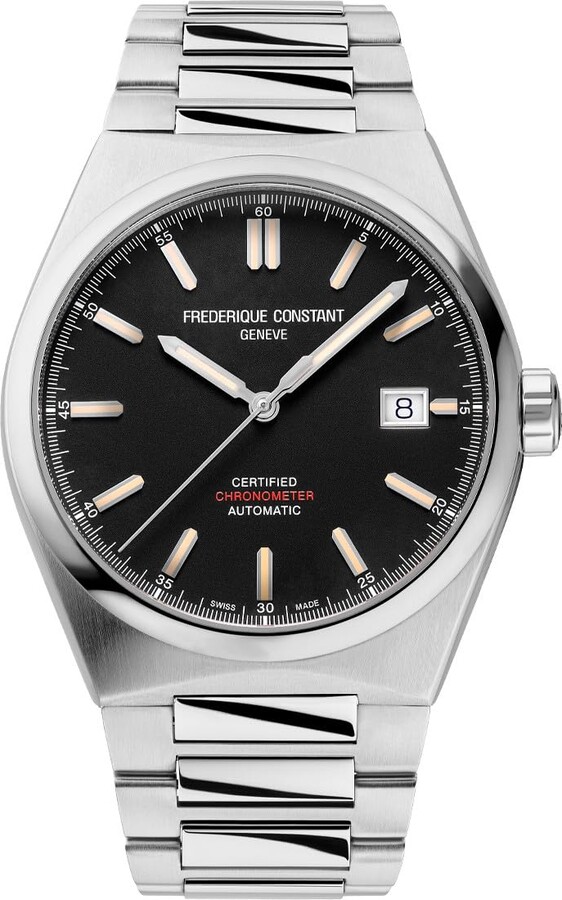 Frederique Constant Mens Swiss Automatic Highlife COSC Silver-Tone Stainless Steel Watch with Bracelet and Additional Black Nubuck Leather Strap