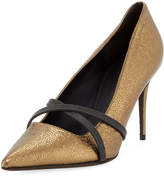 Thumbnail for your product : Brunello Cucinelli 85mm Metallic Leather Cross-Strap Pumps