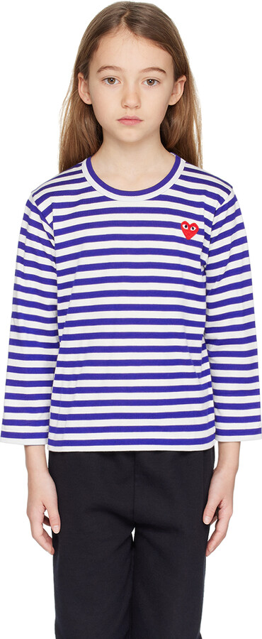 COMME des GARÇONS PLAY Kids White & Blue Heart Patch Long Sleeve T-Shirt