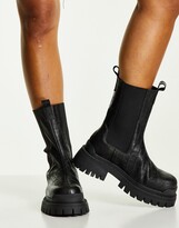Thumbnail for your product : Topshop Ace leather chunky Chelsea boots in black