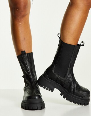 Topshop Ace leather chunky Chelsea boots in black