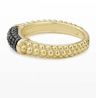 Lagos 3mm 18k Gold Caviar Stack Ring with Black Diamonds, Size 7