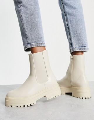 New Look flat chunky chelsea boots with cleated sole in off white -  ShopStyle