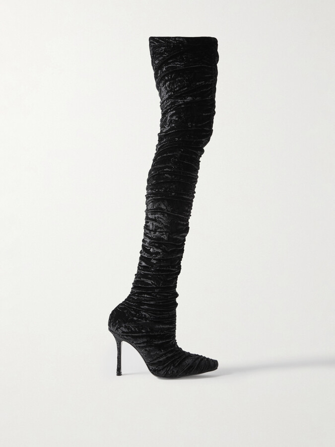 Jimmy Choo - Lotta 100 Ruched Crushed-velvet Over-the-knee Boots - Black