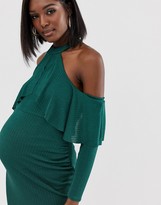 Thumbnail for your product : ASOS DESIGN Maternity high neck ruffle cold shoulder midi dress with pep hem