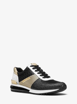 michael michael kors allie embellished leather and canvas trainer