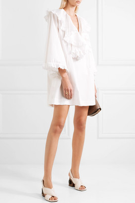 Isa Arfen Venetian Ruffled Broderie Anglaise-trimmed Cotton-poplin Mini Dress - Off-white