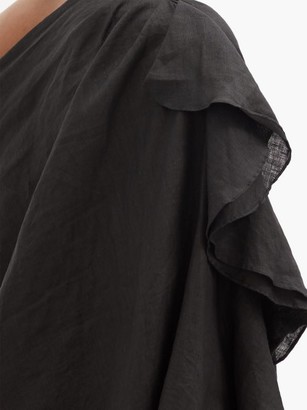 Kalita Zahara One-shoulder Ruffled Linen Mini Dress - Black