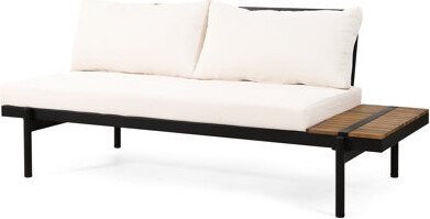 Latitude Run 2 Seater Right Side With Matte Iron Frame Finish Side, Wood Slat Back, Frame, Cream Water- Cushion Pad