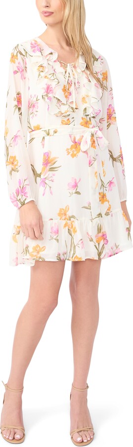 Halogen Floral Print Long Sleeve Minidress