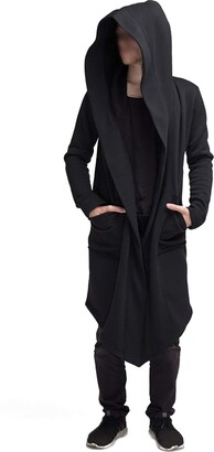 Morydal Men's Hooded Edge Long Sweatshirt Open Front Cardigan Outwear  Jumper Long Sleeve Hoodie Winter Coats XL Black - ShopStyle