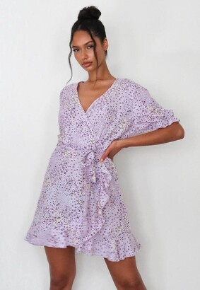 Missguided Lilac Floral Print Ruffle Wrap Tea Dress - ShopStyle
