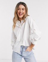 Thumbnail for your product : Pieces shirt with ruched volume sleeves in white