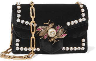 Gucci Broadway Embellished Velvet Shoulder Bag - Black