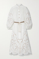Thumbnail for your product : Zimmermann Lyre Belted Embellished Linen Midi Dress - Ivory
