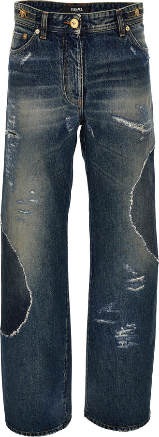 Distressed Rigid Wide-Leg Straight-Leg Jeans