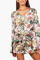 Thumbnail for your product : boohoo Palm Print Wrap Front Kimono Sleeve Dress