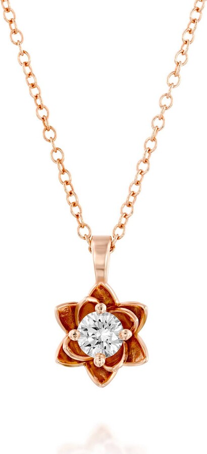 Etsy Flower Rose Gold Pendant 0.35 Natural Diamond Necklace