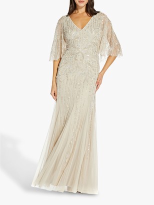 Adrianna Papell Beaded Floral Embellished Maxi Gown, Biscotti