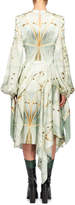Thumbnail for your product : Alexander McQueen Jewel-Neck Scarf Long-Sleeve Glass-Wing Print Silk Dress