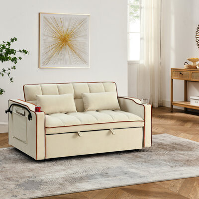 Foldable Beige Velvet Bed With Adjustable Back, Socket And Swivel Phone Base Back In Port