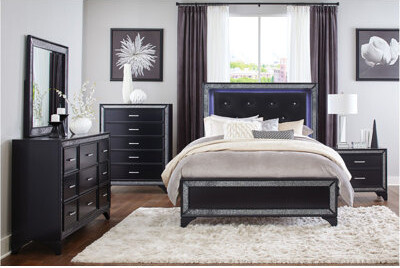 Mareda Amalee Black Upholstered LED Panel Bedroom Set