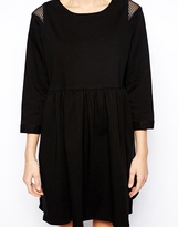 Thumbnail for your product : ASOS Denim Smock Dress with Net Insert in Black