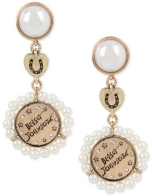 Betsey Johnson Gold-Tone Pavé Imitation Pearl Triple Drop Earrings