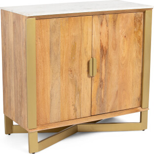 TJMAXX 38X36 Solid Mango Wood Barcelona Cabinet With Marble Top
