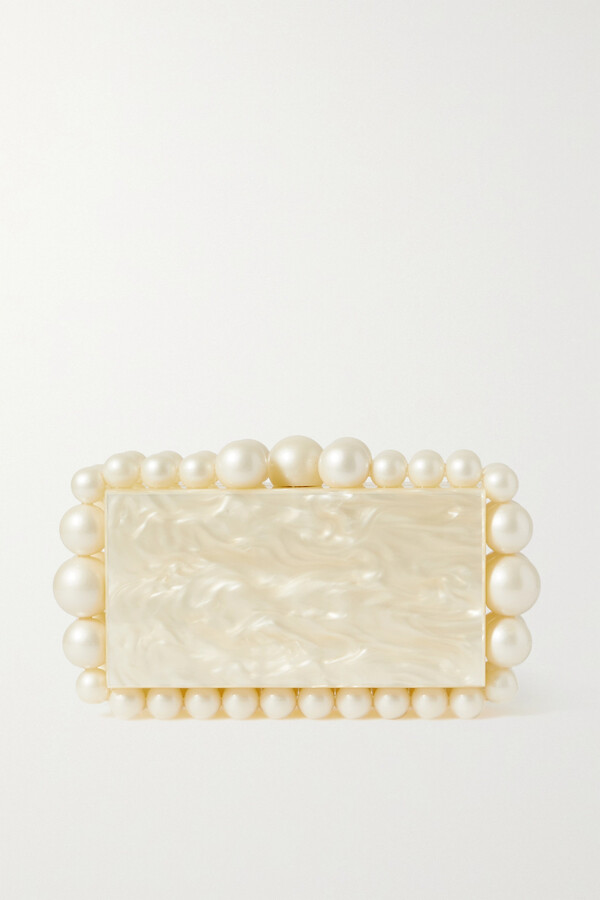 Cult Gaia Eos Beaded Marbled Acrylic Clutch - Ivory