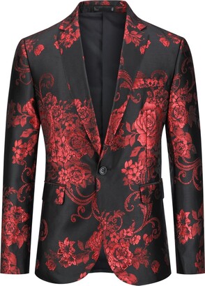 YOUTHUP Mens Embroidery Blazer Slim Fit Flowery Suit Jacket Stylish Floral Tuxedo Jackets