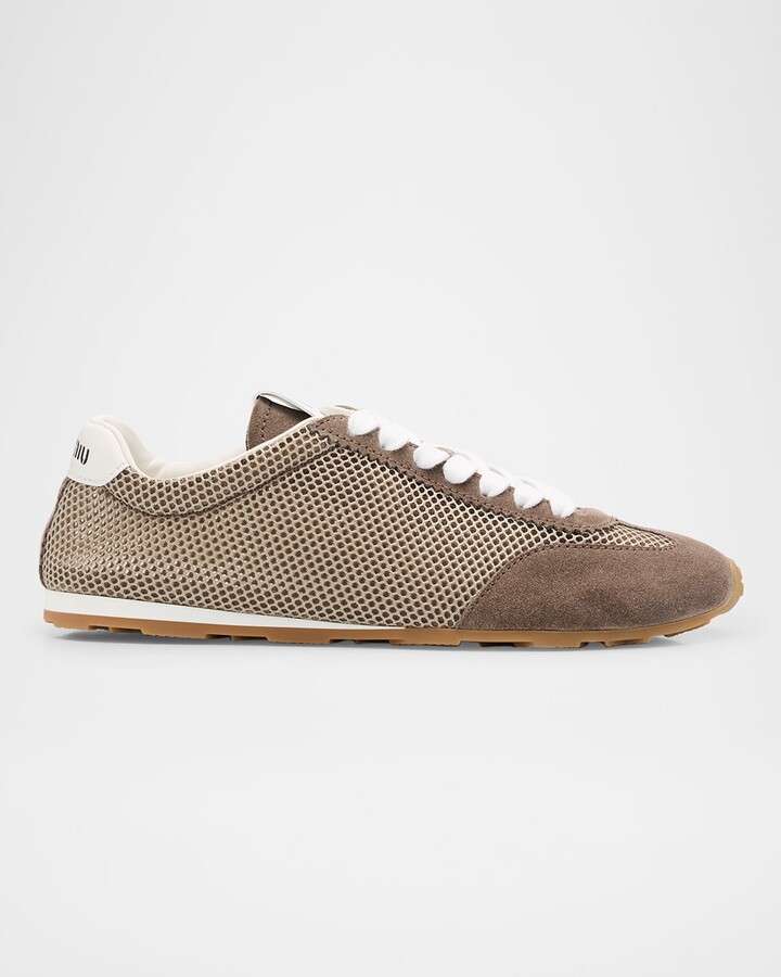 Miu Miu Low-Top Mesh Suede Sneakers