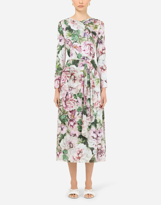 Dolce & Gabbana Calf-Length Peony-Print Georgette Dress
