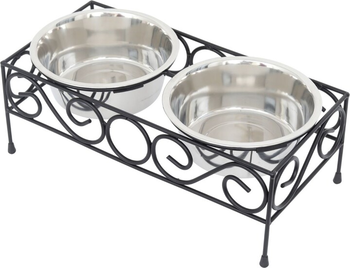 Iconic Pet Elevated Wired Non-Skid Stainless-Steel Double Diner Dog Bowl, Black, Small: 16-oz