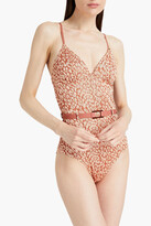 Thumbnail for your product : LOVE Stories Maddy belted jacquard swimsuit