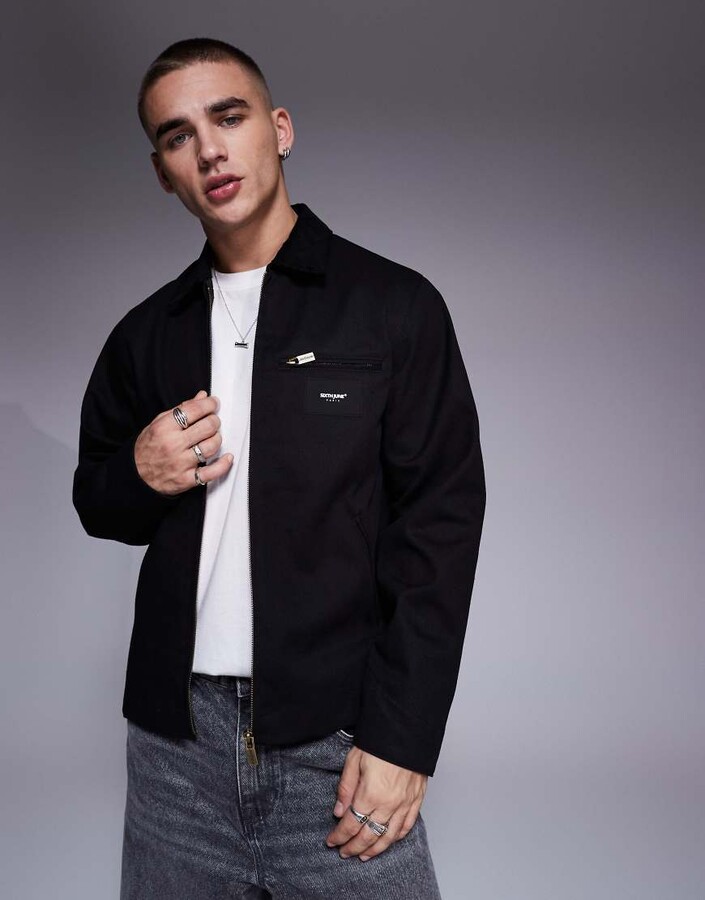 Sixth June contrast collar trucker jacket in black
