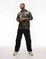 Thumbnail for your product : Topman faux leather shacket in khaki