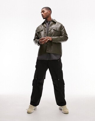 Topman faux leather shacket in khaki