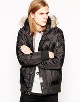 Thumbnail for your product : D-Struct Bomber Jacket With Faux Fur Hood