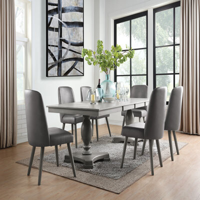 Corrigan Studio Gray Oak Finish 7PCs Dining Room Set