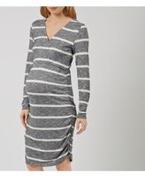 Thumbnail for your product : Mama Licious Mamalicious Grey Stripe Print V Neck Midi Dress