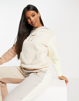 Nike Metallic Swoosh colour block hoodie in cream and grey neutrals -  ShopStyle