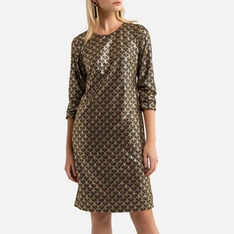 Anne Weyburn Printed Shift Dress with Long Sleeves