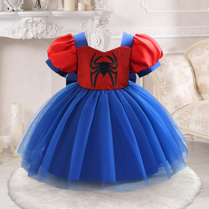 miqiaikids Infant Girls Spider Cosplay Dress Baby Girl Birthday Party Dresses Toddler Puff Sleeves Tulle Princess Gown Kids Holiday Costume