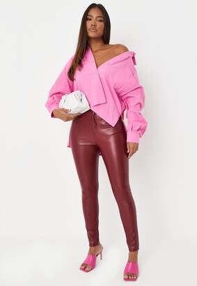 Missguided Burgundy Faux Leather Slim Leg Trousers - ShopStyle