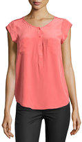 Thumbnail for your product : Joie Half-Button Cap-Sleeve Blouse, Spiced Coral