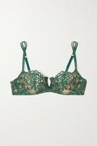 Thumbnail for your product : I.D. Sarrieri Royal Jewel Embroidered Tulle Underwired Balconette Bra - Green